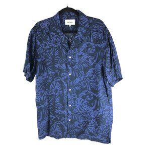 Unison Create Mens Button-Up Shirt Tropical Pocket Linen Blend Blue Black XL